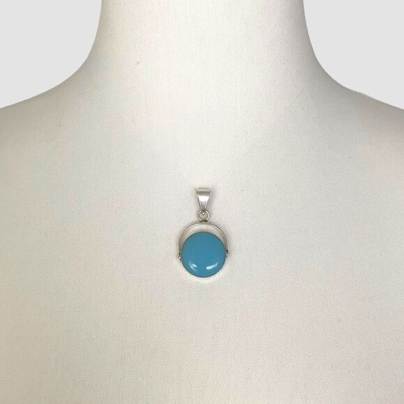 925 Sterling Silver Turquoise Natural Stone Round Pendant Women Vintage Jewelry - Picture 2 of 9